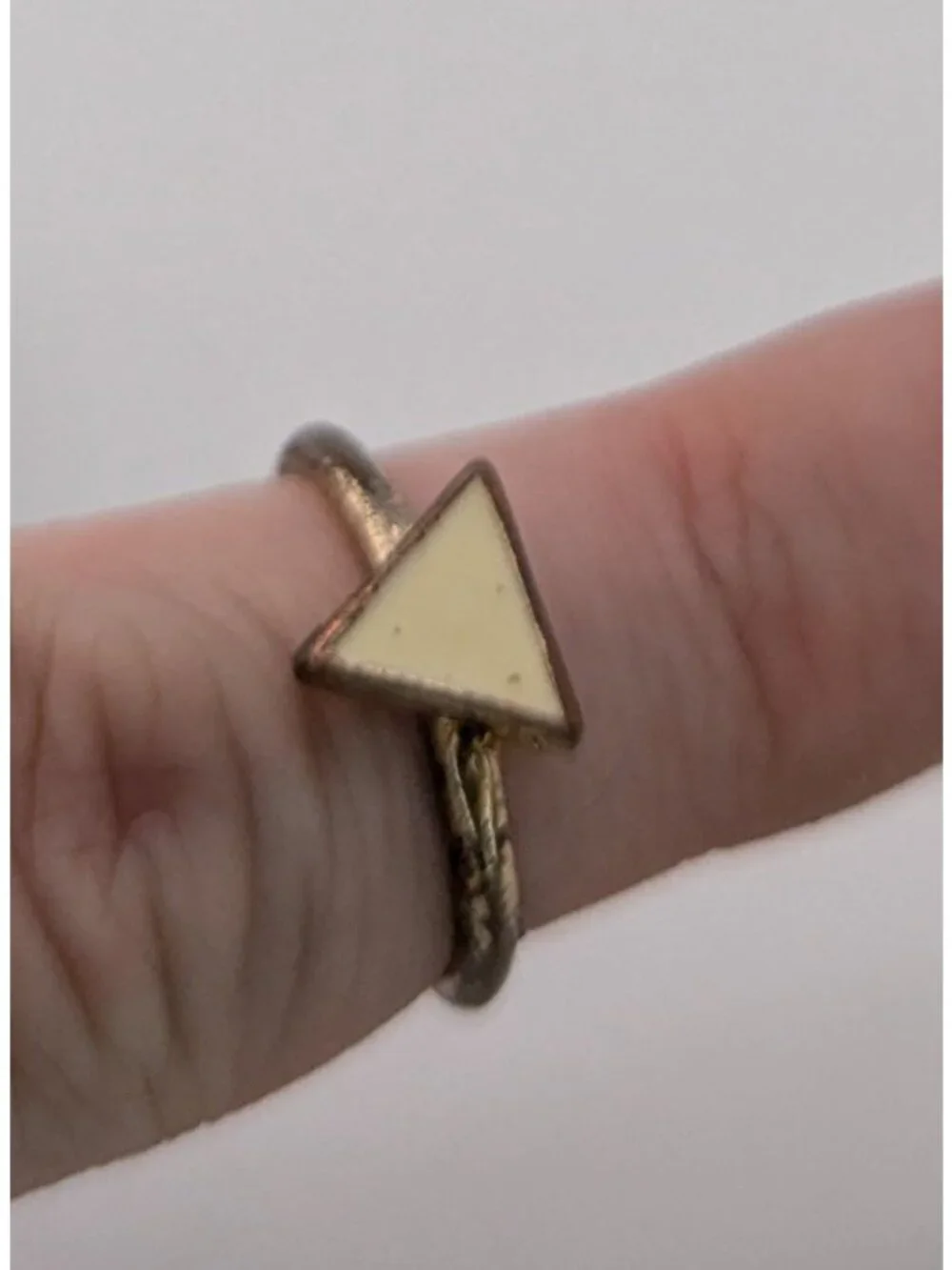 Geometric Triangle Ring Gold Tone Cream Enamel Minimalist Statement Ring